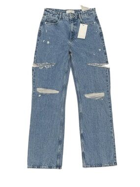 NWT Zara y2k Grunge Festival Mid Waist Ripped Cut Out Straight Jeans Blogger FAV